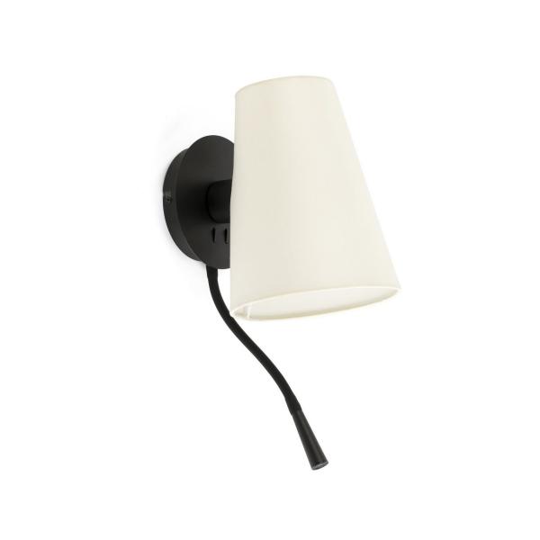 APLIQUE LUPE CON LECTOR LED NEGRO PANTALLA BEIGE