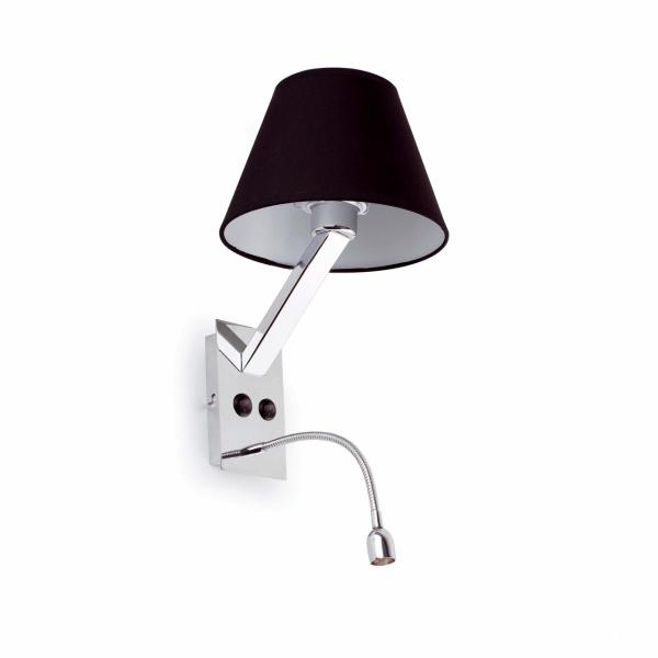 APLIQUE CON LECTOR LED MOMA-2 E27 METLICO TXTIL NEGRO