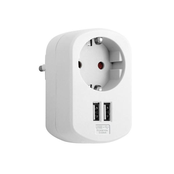 ADAPTADOR COMBI CON 1 TOMA 16A 250V Y 2 PUERTOS USB 3,4A BLANCO