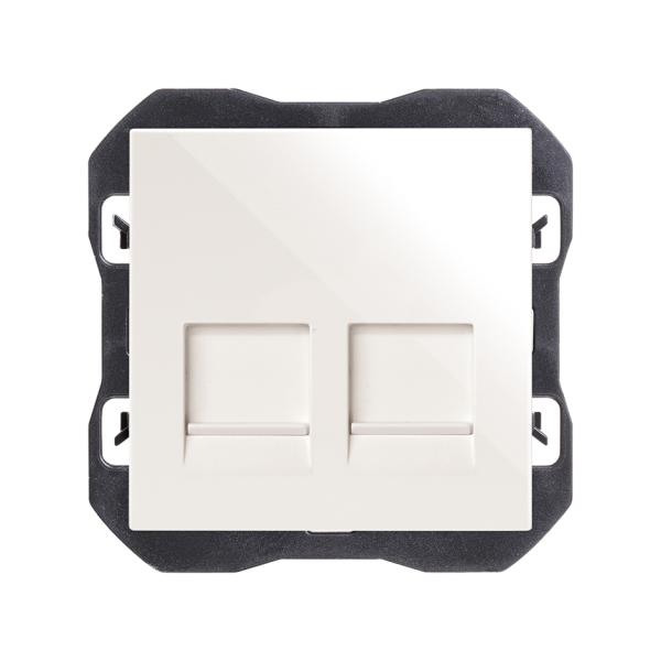 Tapa de voz y datos plana con guardapolvo para 2 conectores RJ45 blanco Simon 270