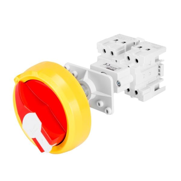 INTERRUPTOR ROTATIVO DE CUADRO 2P 16A 4 MDULOS EN50022 MANDO MANETA ROJA IP65