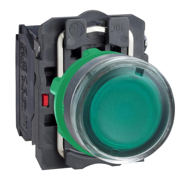 PULSADOR LUMINOSO RASANTE DIMETRO 22 230-240V VERDE EMBELLECEDOR PLSTICO