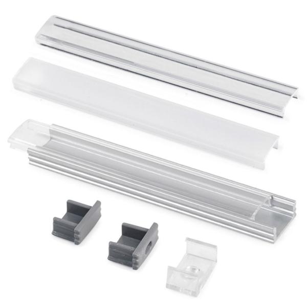 PERFIL ALUMINIO "U" ANODIZADO+DIFUSOR TRANSPARENTE+TAPAS+FIJACIONES