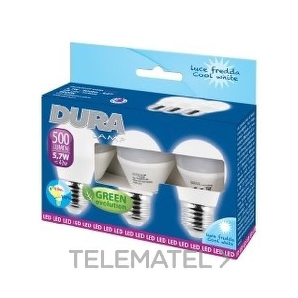 LMPARA LED TRIPACK SFERA E27 5,7W 230V LUZ FRA