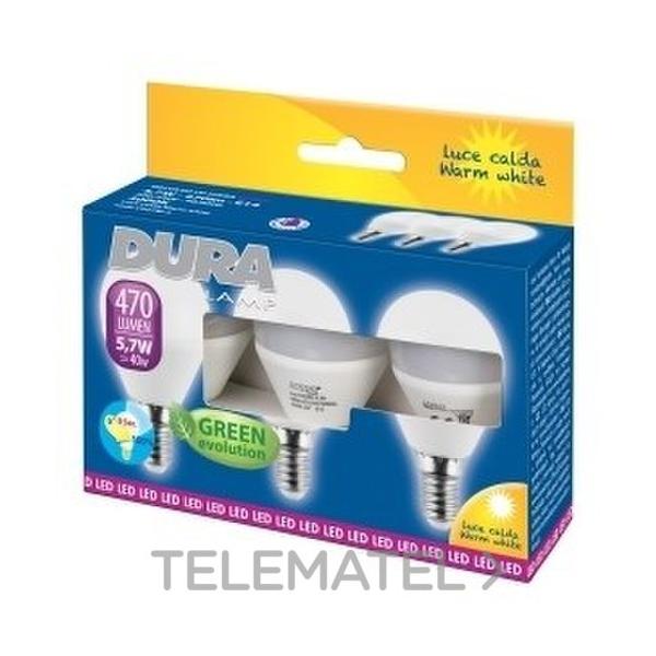 LMPARA LED TRIPACK SFERA E14 5,7W 230V LUZ CLIDA