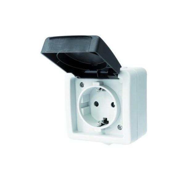 BASE SUPERFICIE UNIPOLAR+TOMA TIERRA LATERAL+OBTURADOR IP54 16A 250V