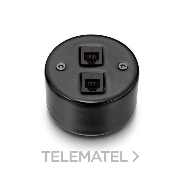 DOBLE TOMA TELÉFONO DO 6 VÍAS SUPERFICIE PORCELANA NEGRO (PACK)