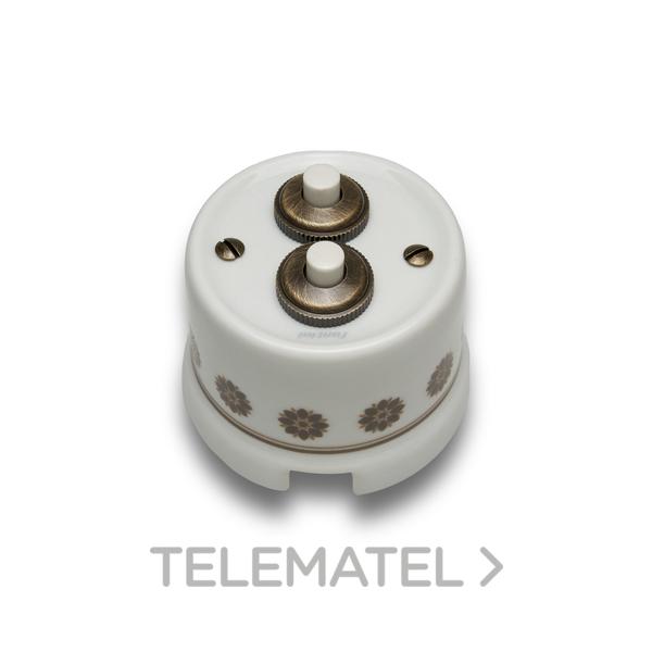 DOBLE PULSADOR 10A 250V 24V DC PORCELANA MARRÓN / ORO