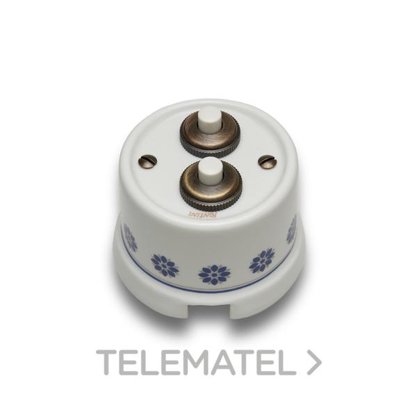 DOBLE PULSADOR 10A 250V 24V DC PORCELANA AZUL / PLATA