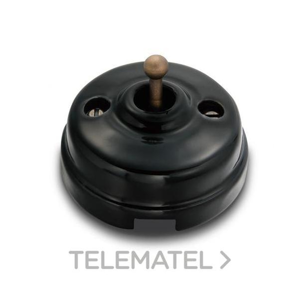 PULSADOR MANECILLA 10A 250V PORCELANA NEGRO / LATÓN CON PASO