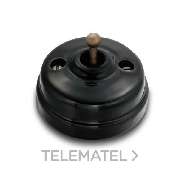 PULSADOR MANECILLA 10A 250V PORCELANA NEGRO / LATÓN SIN PASO