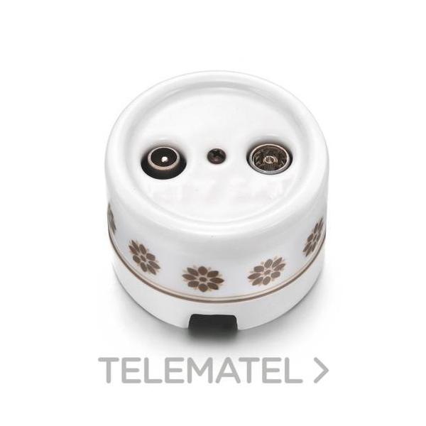 TOMA INTERMEDIA B RTV-SAT PORCELANA MARRÓN / ORO