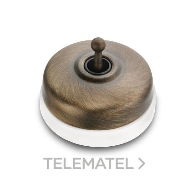 PULSADOR MANECILLA 10A 250V METAL / PORCELANA PATINÉ / BLANCO SIN PASO