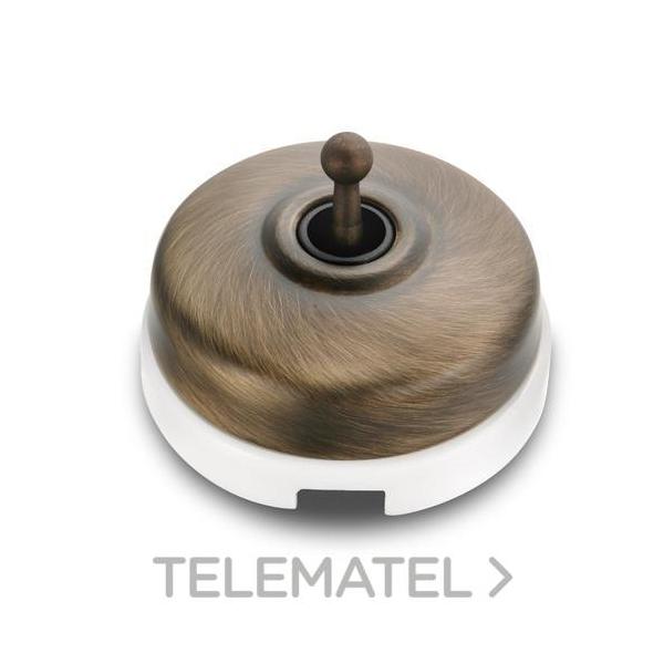 PULSADOR MANECILLA 10A 250V METAL / PORCELANA PATINÉ / BLANCO CON PASO