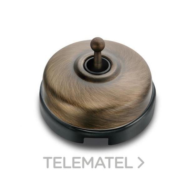 PULSADOR MANECILLA 10A 250V METAL / PORCELANA PATINÉ / NEGRO CON PASO