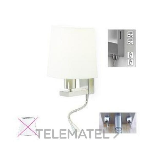 APLIQUE FIRENZE E27 23W+LED 3W 1int. 2 USB NQUEL SATINADO