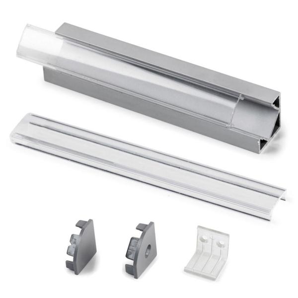 PERFIL ALUMINIO ESQUINA ANODIZADO+DIFUSOR OPAL+TAPAS+FIJACIONES