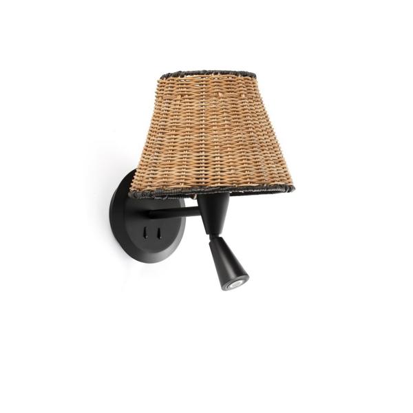 APLIQUE LECTOR SUMBA PANTALLA RATTAN E27 210x160x120 NEGRO