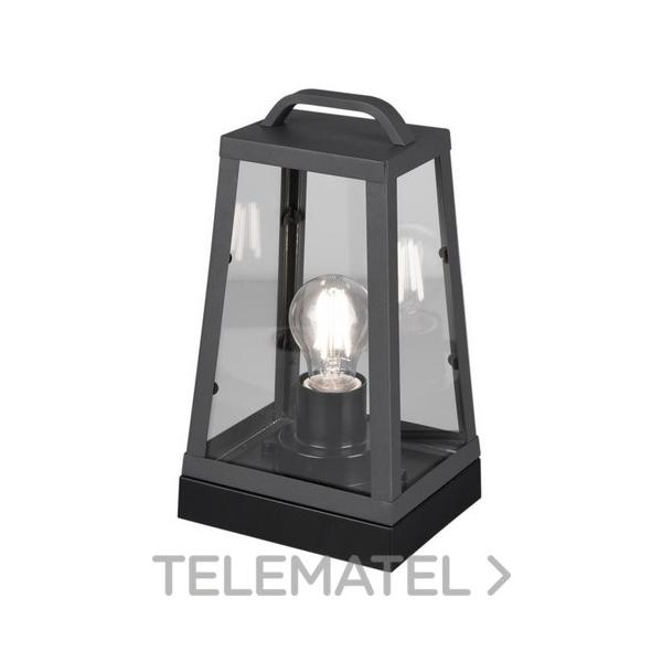 FAROL EXTERIOR PORTÁTIL DE ALUMINIO Y CRISTAL PARA E27 IP44 GRIS ANTRACITA